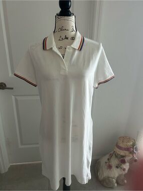 Lands End new without tags White Polo Shirt Dress with Rainbow Trim